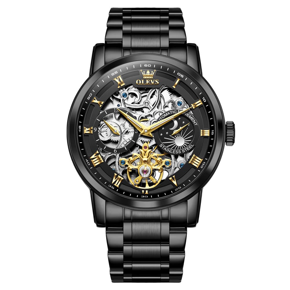 OLEVS 6670 Stainless Steel Skeleton Mechanical Watch for Men