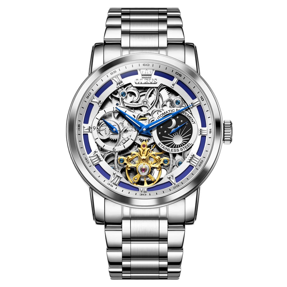 OLEVS 6670 Stainless Steel Skeleton Mechanical Watch for Men