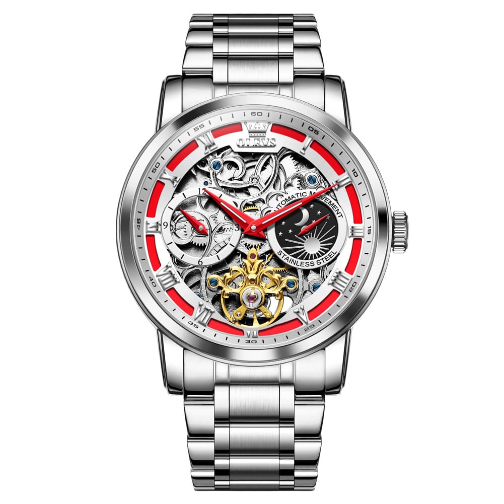 OLEVS 6670 Stainless Steel Skeleton Mechanical Watch for Men