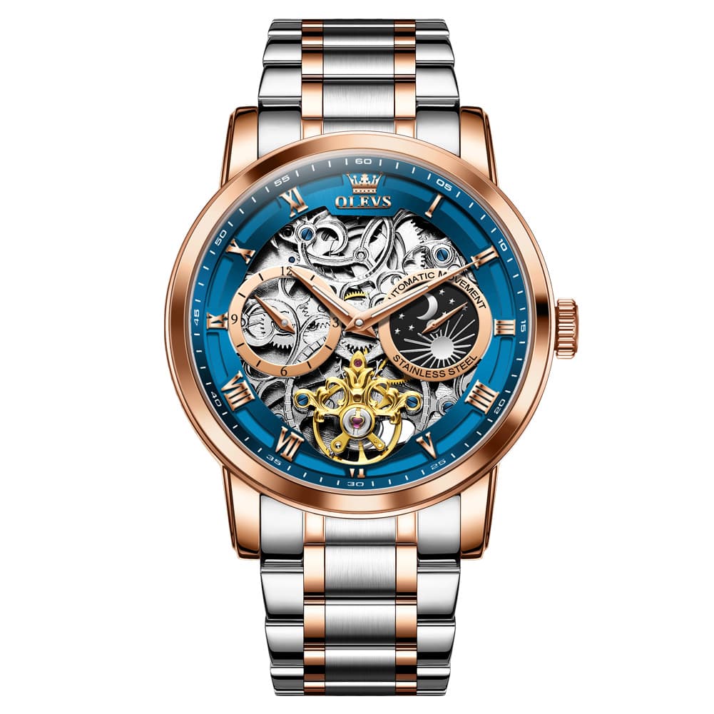 OLEVS 6670 Stainless Steel Skeleton Mechanical Watch for Men
