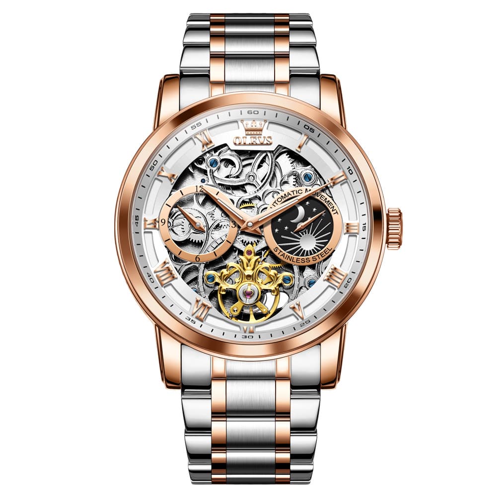 OLEVS 6670 Stainless Steel Skeleton Mechanical Watch for Men
