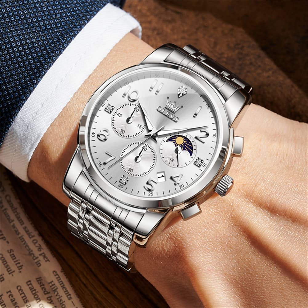 OLEVS 3628 Multifunction Moon Phase Quartz Watch for Men