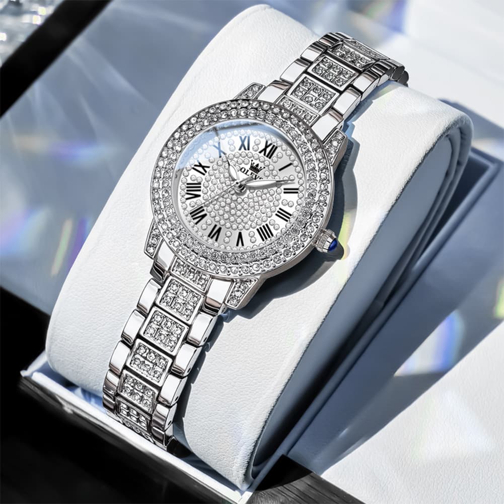 OLEVS 9943 Diamond Paved Dial Luxury Watch for Women