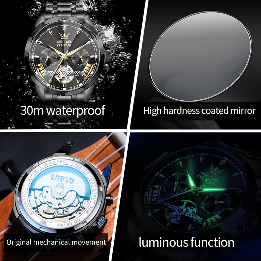 OLEVS 6619 Skeleton Mechanical Watch for Men