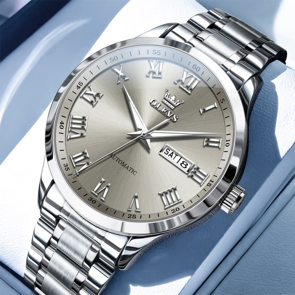 OLEVS 7075 Roman Numeral Dual Calendar Automatic Watch For Men