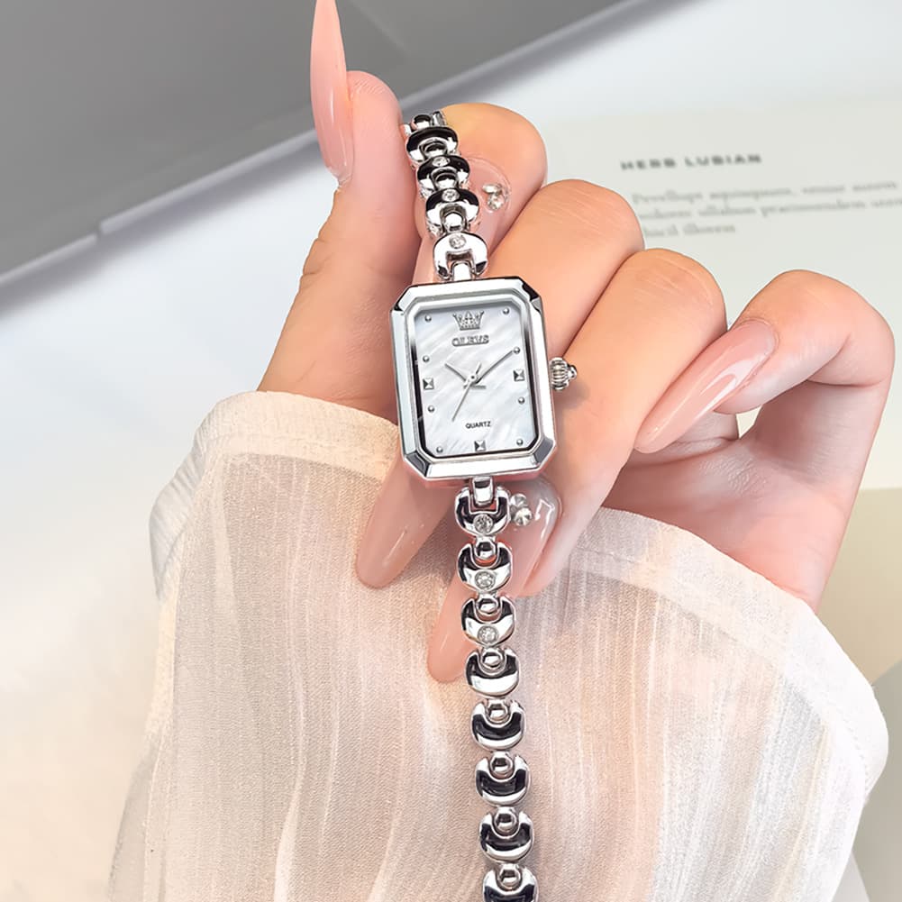 OLEVS 3665 Rectangular Mother of Pearl Jewelry Bracelet Watch For Women
