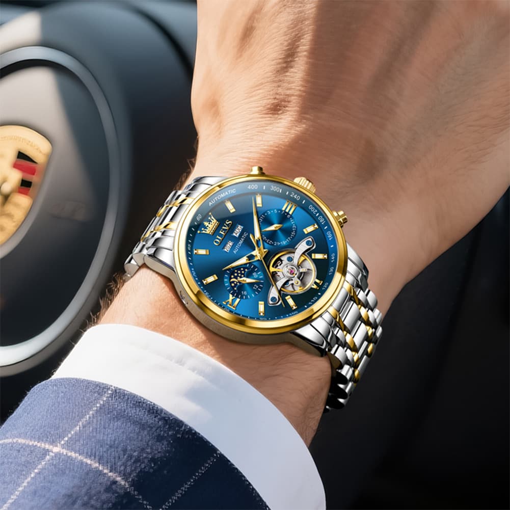 OLEVS 6740 Skeleton Flywheel Mechanical Watch for Men