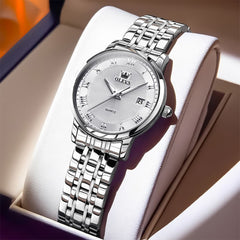 OLEVS Women Sunray Pastel Watch Petite Silver Stainless Steel Date Quartz 5611