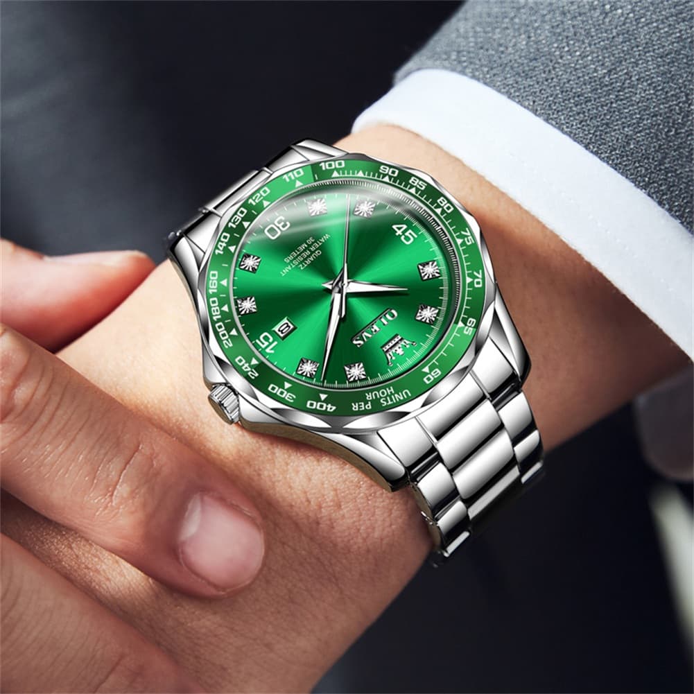 OLEVS 9988 Luxury Green Dial Quartz Dress Watch for Men