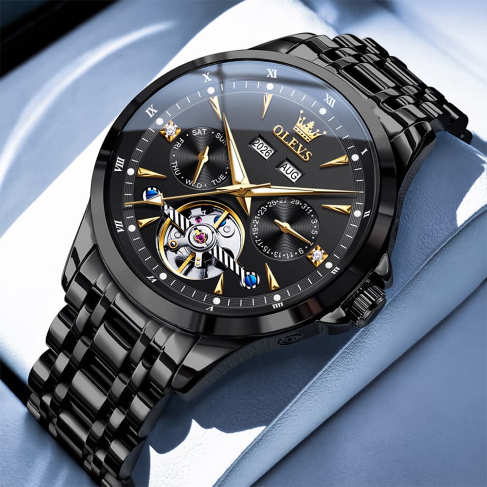 OLEVS 7091 Double Open Heart Multi-Function Automatic Watch For Men