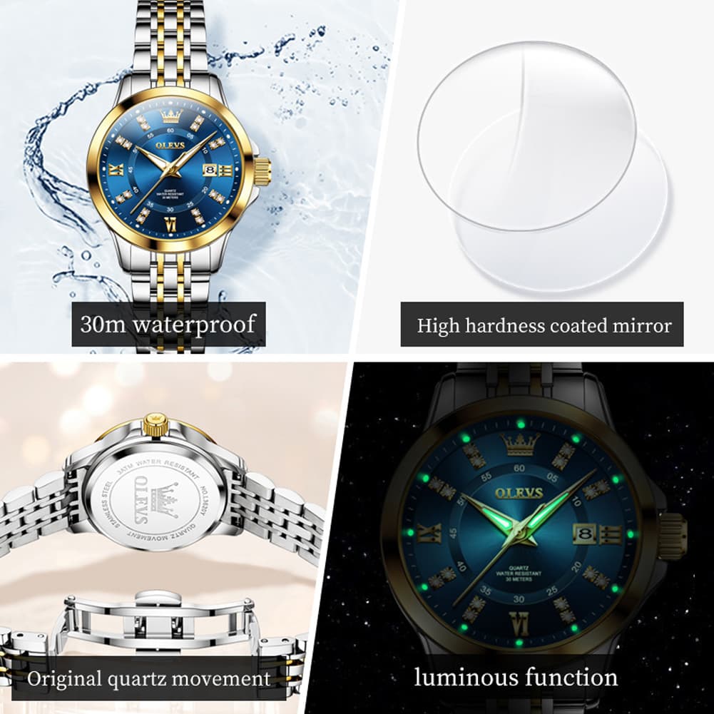 OLEVS 3620 Classic Diamond Quartz Steel Watch for Women