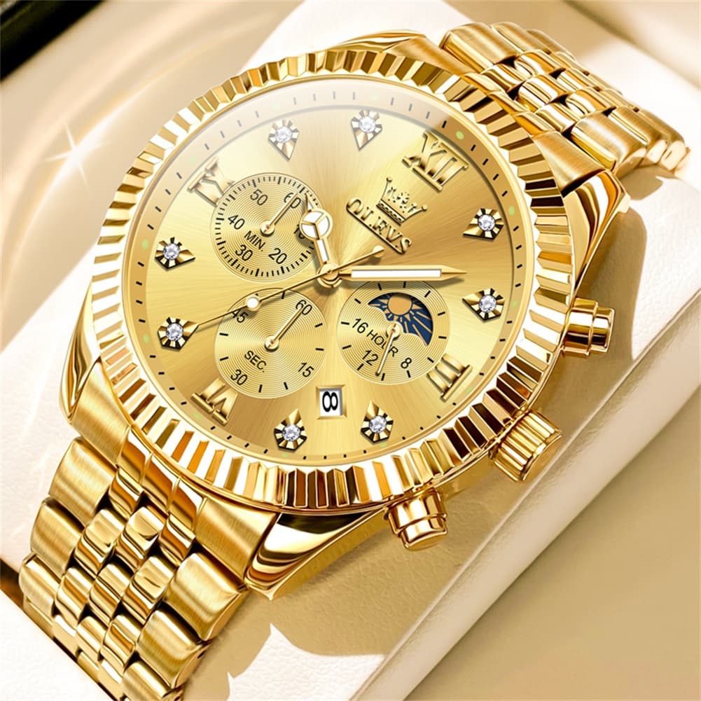 OLEVS 2932 Luxury Gold Fluted Bezel Quartz Watch for Men