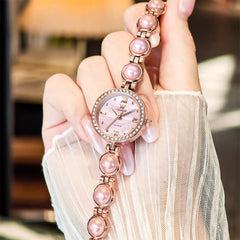 OLEVS 5669 Pearl Bracelet Watch Zircon Bezel Quartz Jewelry Timepiece for Women