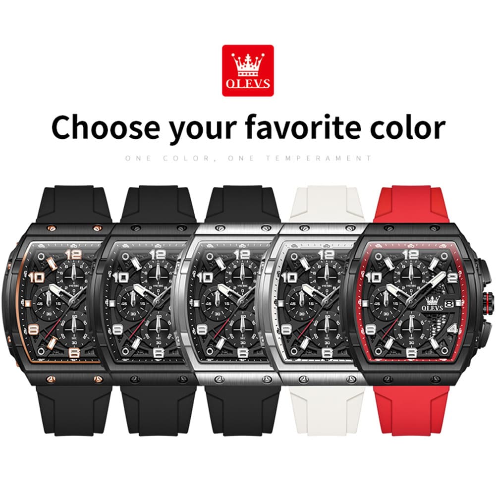 OLEVS 2976 Tonneau Silicone Chronograph Watch for Men