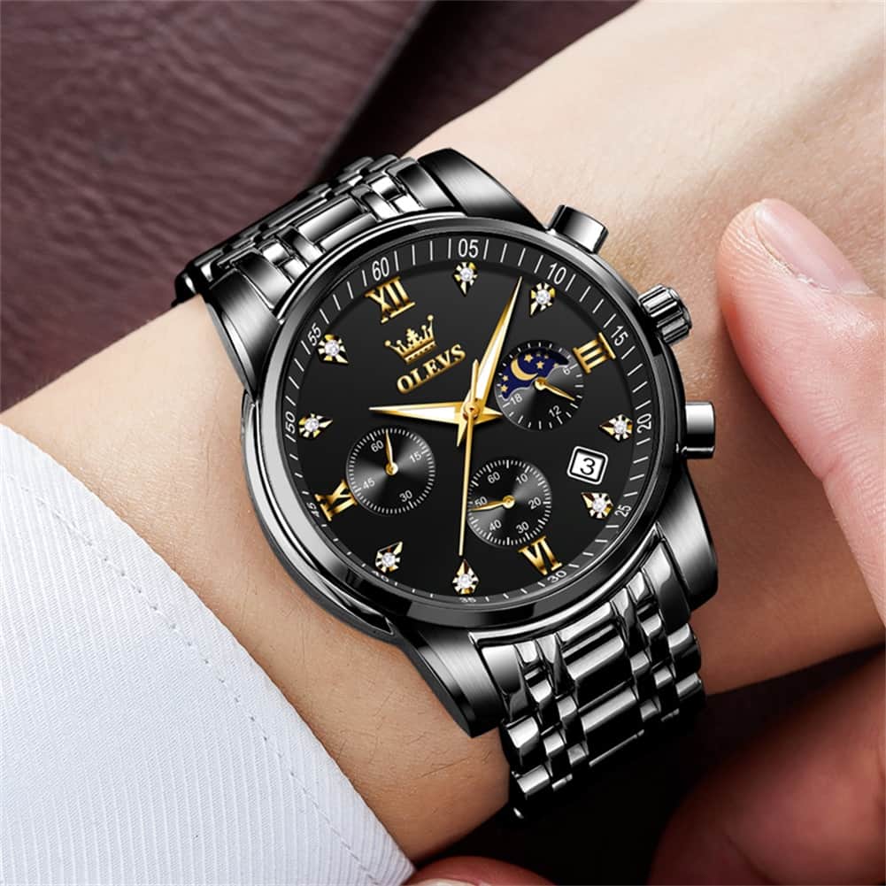 OLEVS 2858 Luxury Moon Phase Chronograph Watch for Men