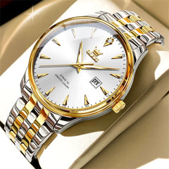 OLEVS Couple Watch Faceted Crystal Two Tone Stainless Steel Date Quartz 5598
