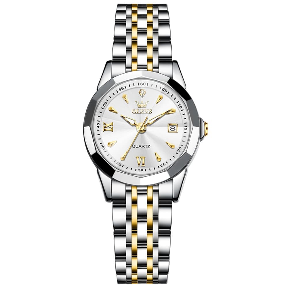 OLEVS 9998 Diamond Cut Glass Couple Dress Watch for Men and Women