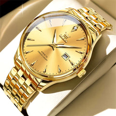 OLEVS Couple Watch Faceted Crystal Two Tone Stainless Steel Date Quartz 5598