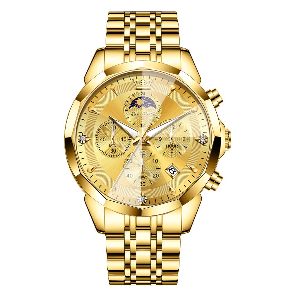 OLEVS 3673 Quartz 3D Rhombic Mirror Chronograph Watch For Men
