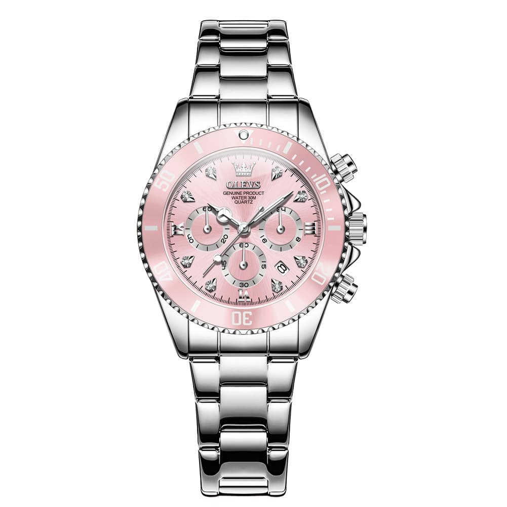 OLEVS Women Chronograph Watch Stainless Steel Sport Date Quartz 5632