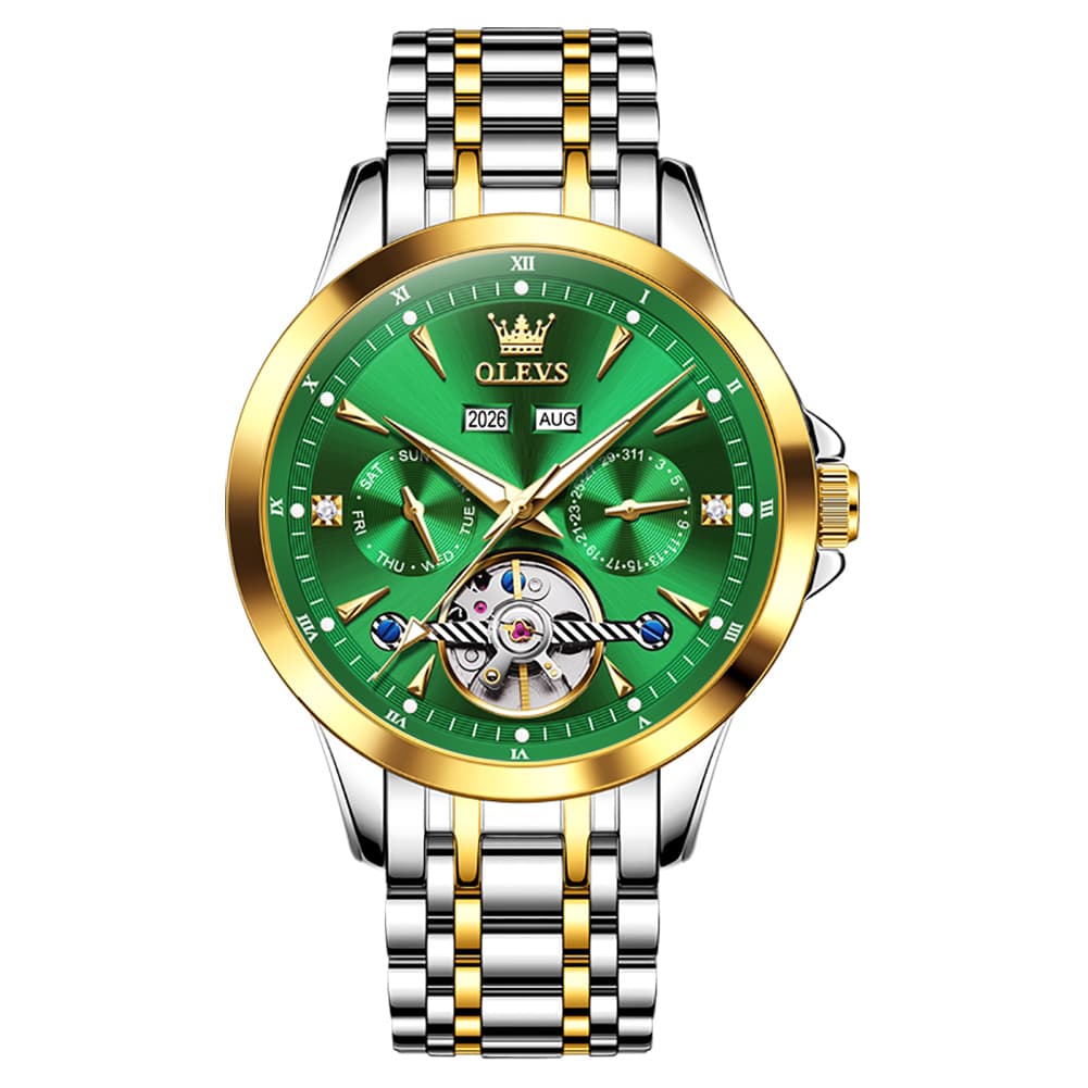OLEVS 7091 Double Open Heart Multi-Function Automatic Watch For Men