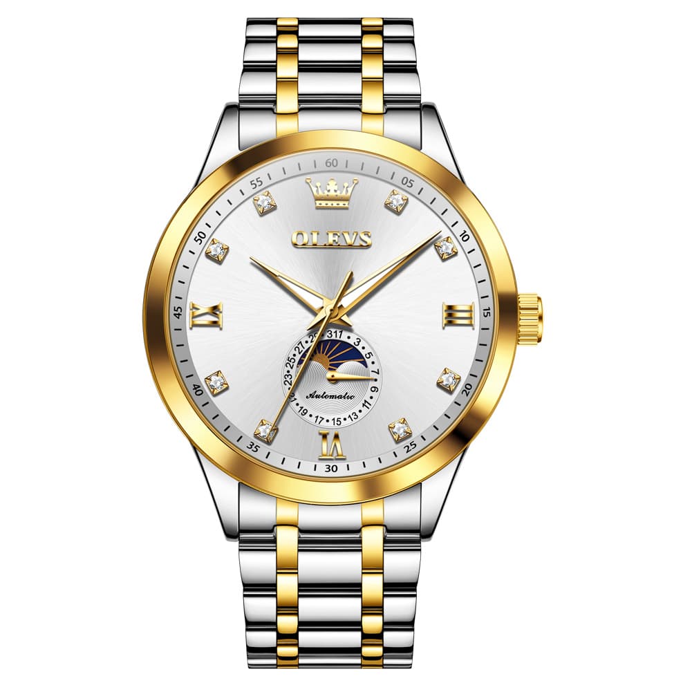 OLEVS 7041 Solid Steel Moon Phase Automatic Watch For Men