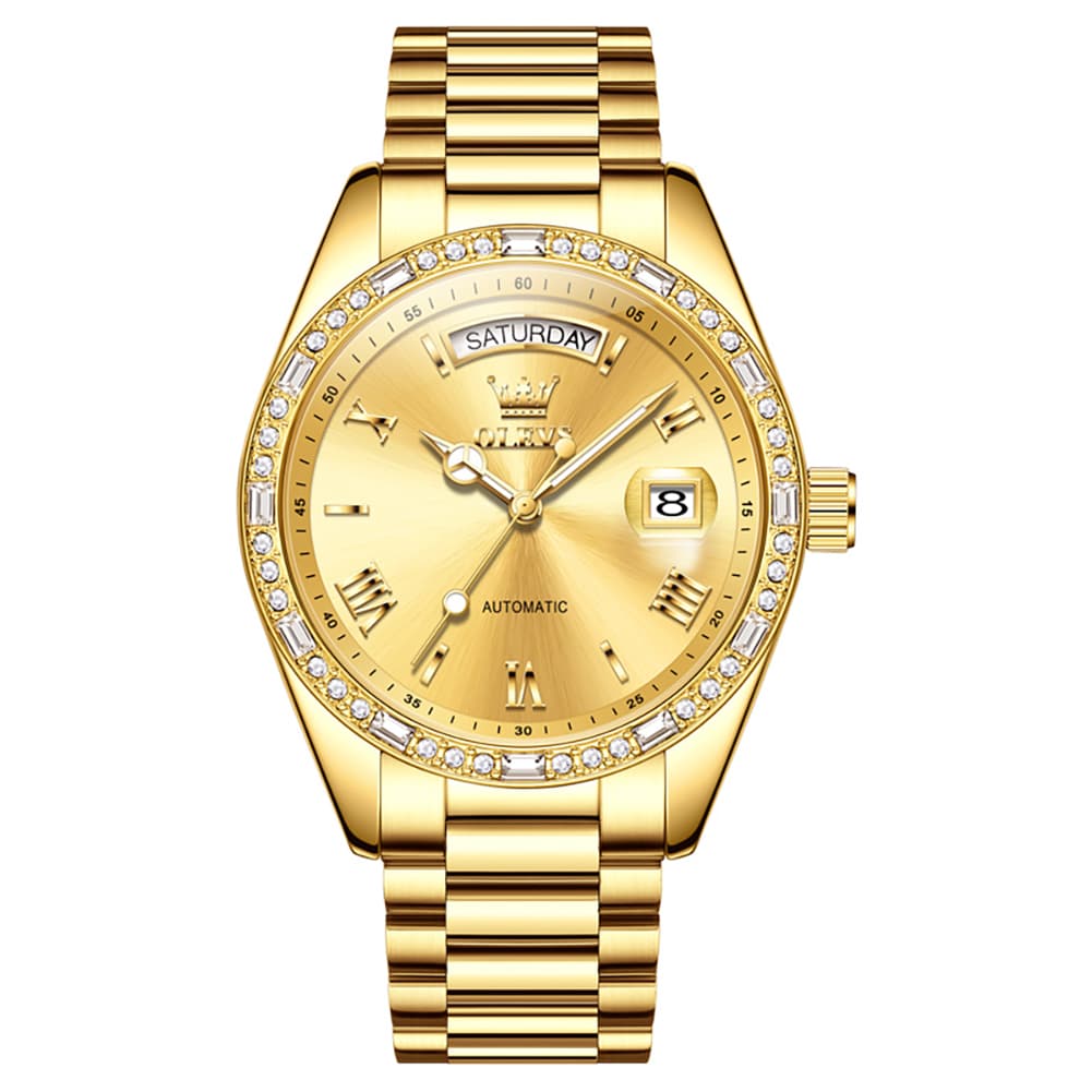 OLEVS 6747 Diamond Bezel Day Date Mechanical Watch for Men