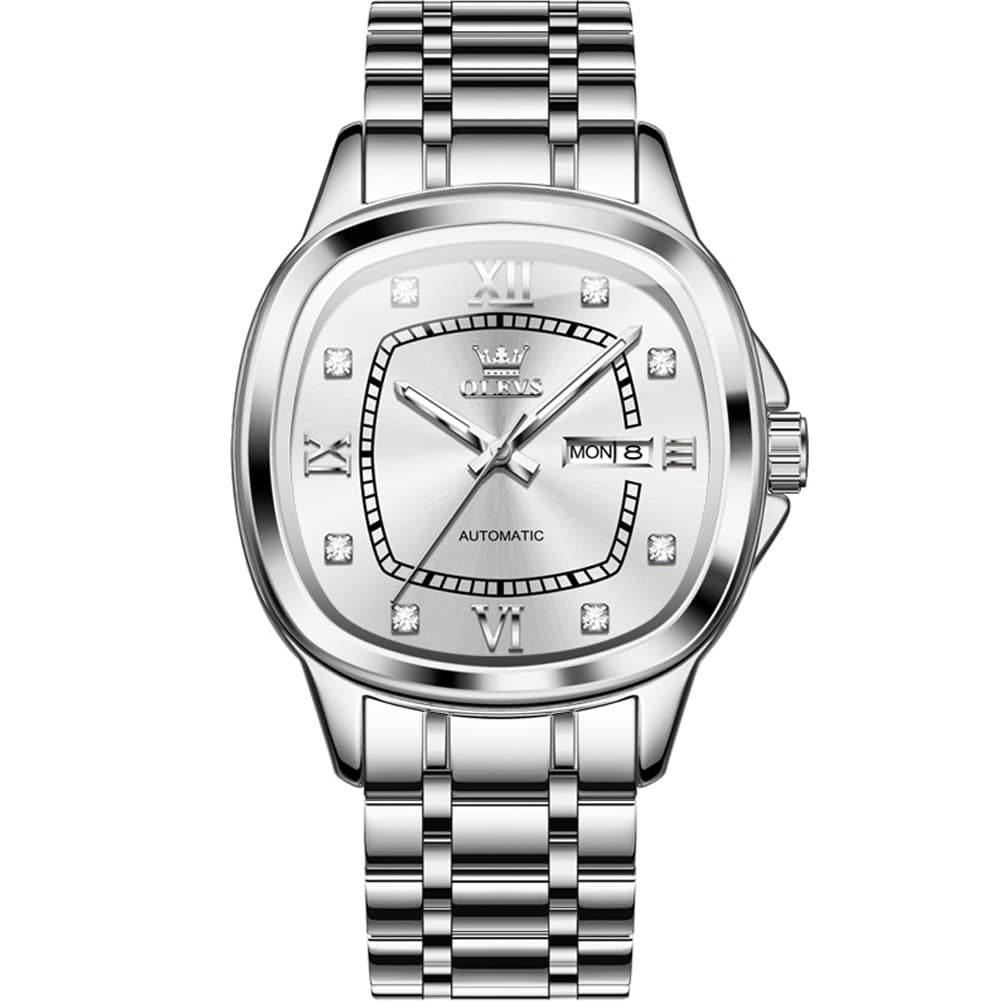 OLEVS Retro Square Diamond Dial Automatic Mechanical Watch 9810 for Men and Women