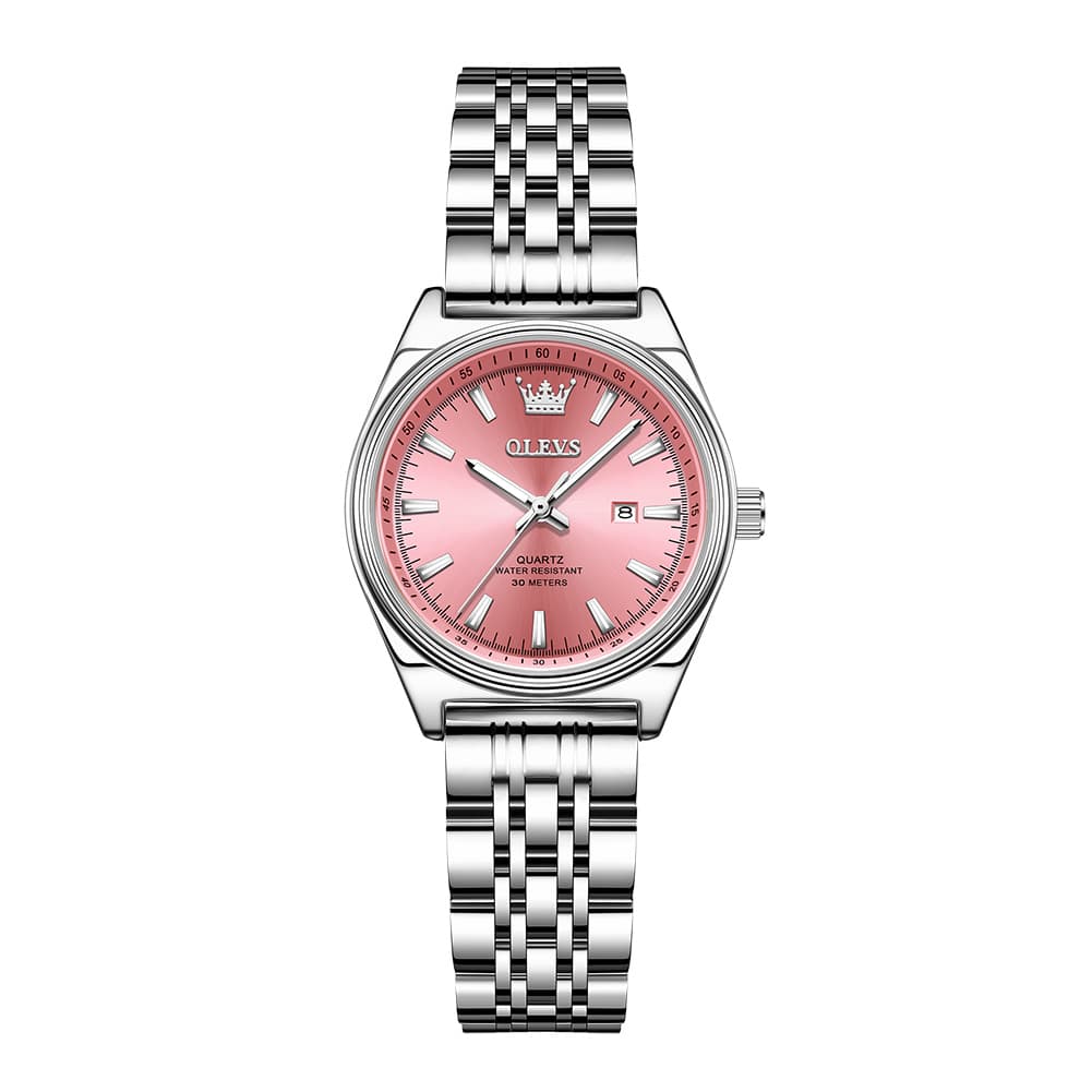OLEVS 3703 Elegant Textured Dial Stainless Steel Womens Watch