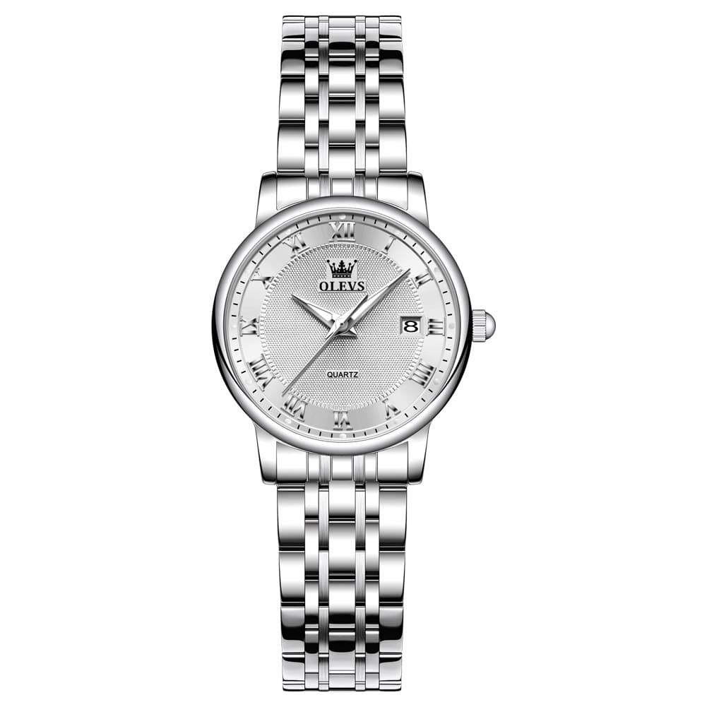 OLEVS Women Sunray Pastel Watch Petite Silver Stainless Steel Date Quartz 5611