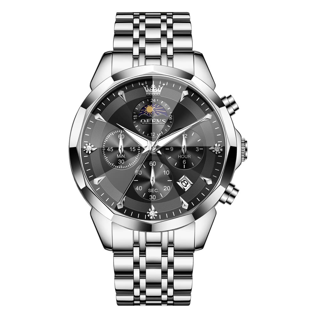 OLEVS 3673 Quartz 3D Rhombic Mirror Chronograph Watch For Men