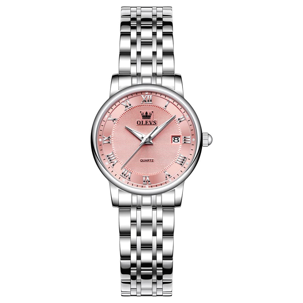 OLEVS Women Sunray Pastel Watch Petite Silver Stainless Steel Date Quartz 5611