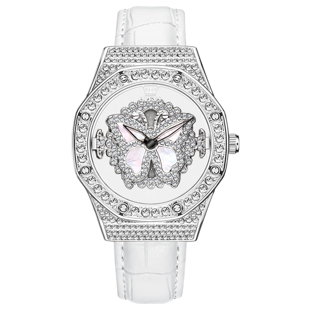 OLEVS 9996 Rotatable Diamond Bezel Leather Watch for Women