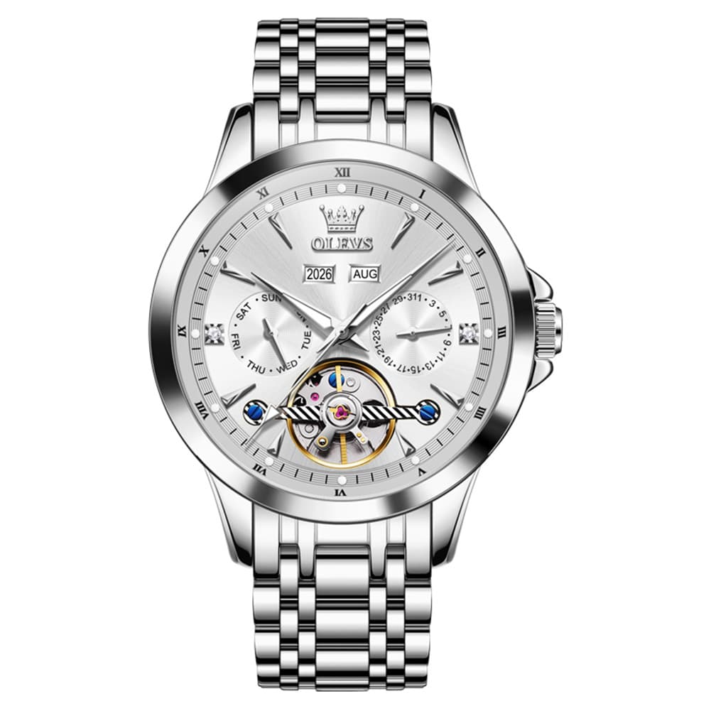 OLEVS 7091 Double Open Heart Multi-Function Automatic Watch For Men