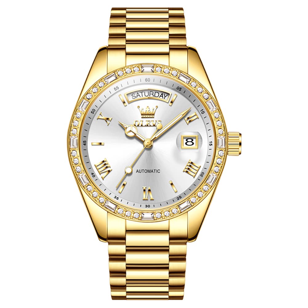 OLEVS 6747 Diamond Bezel Day Date Mechanical Watch for Men