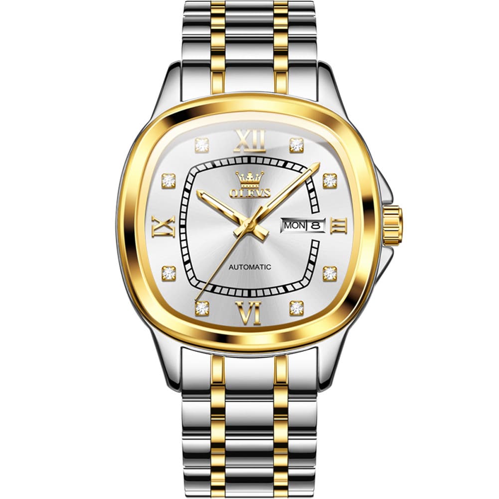OLEVS Retro Square Diamond Dial Automatic Mechanical Watch 9810 for Men and Women