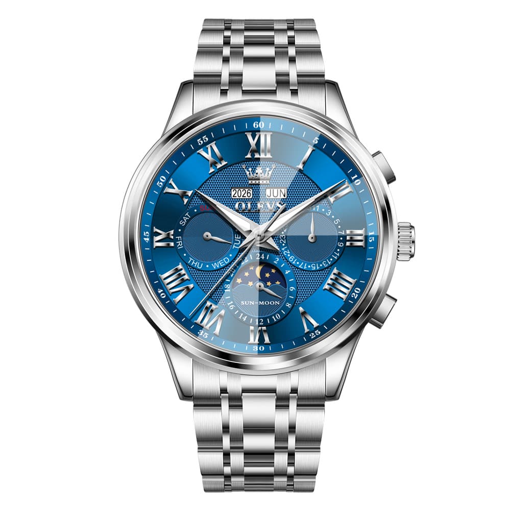 OLEVS 7113 Diamond Cut Glass Moon Phase Automatic Mechanical Watch for Men