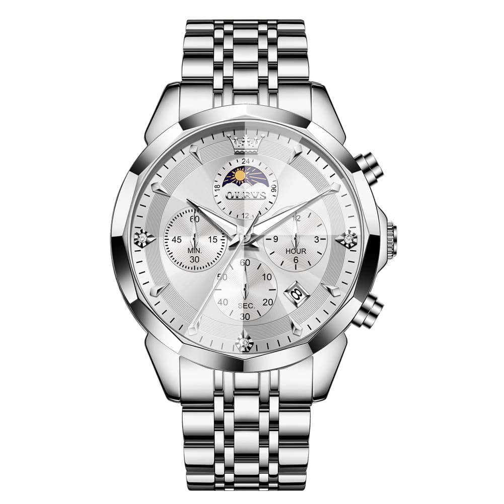 OLEVS 3673 Quartz 3D Rhombic Mirror Chronograph Watch For Men