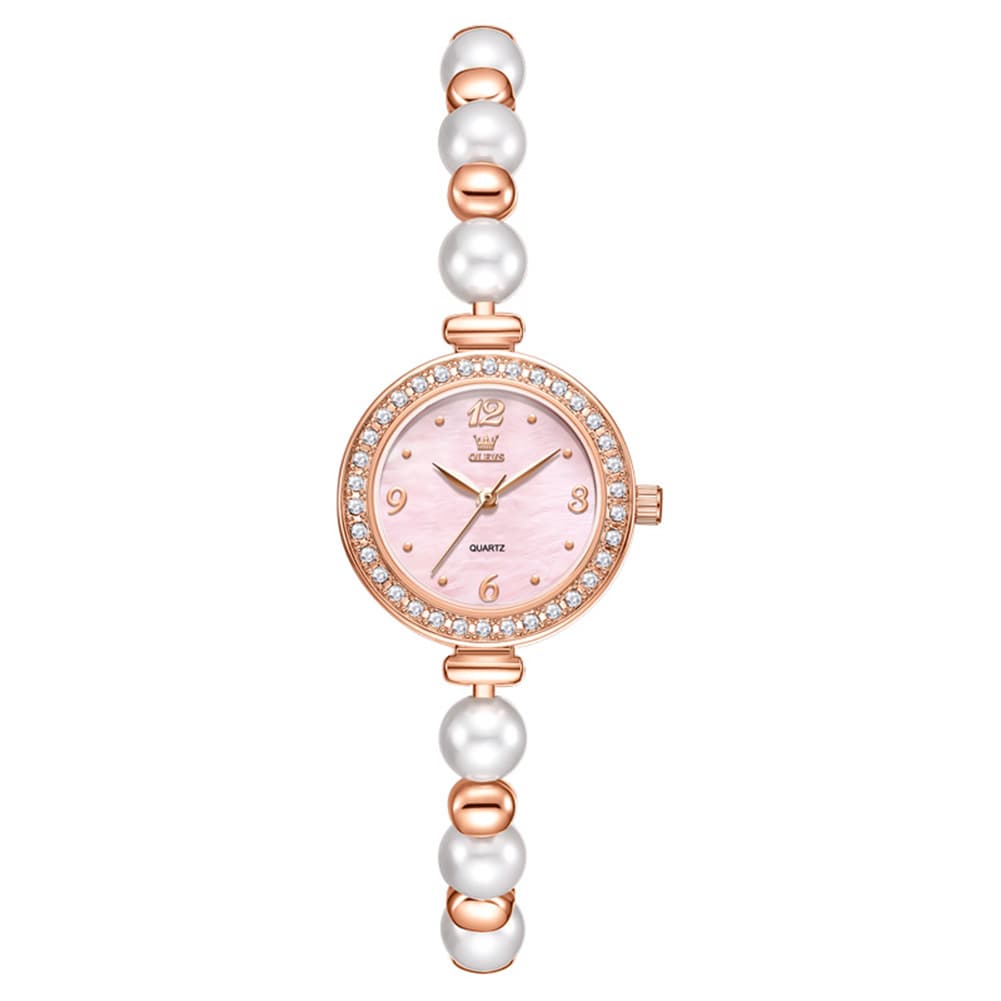 OLEVS Women Pearl Bracelet Watch Diamond Bezel Mother of Pearl Quartz 5640