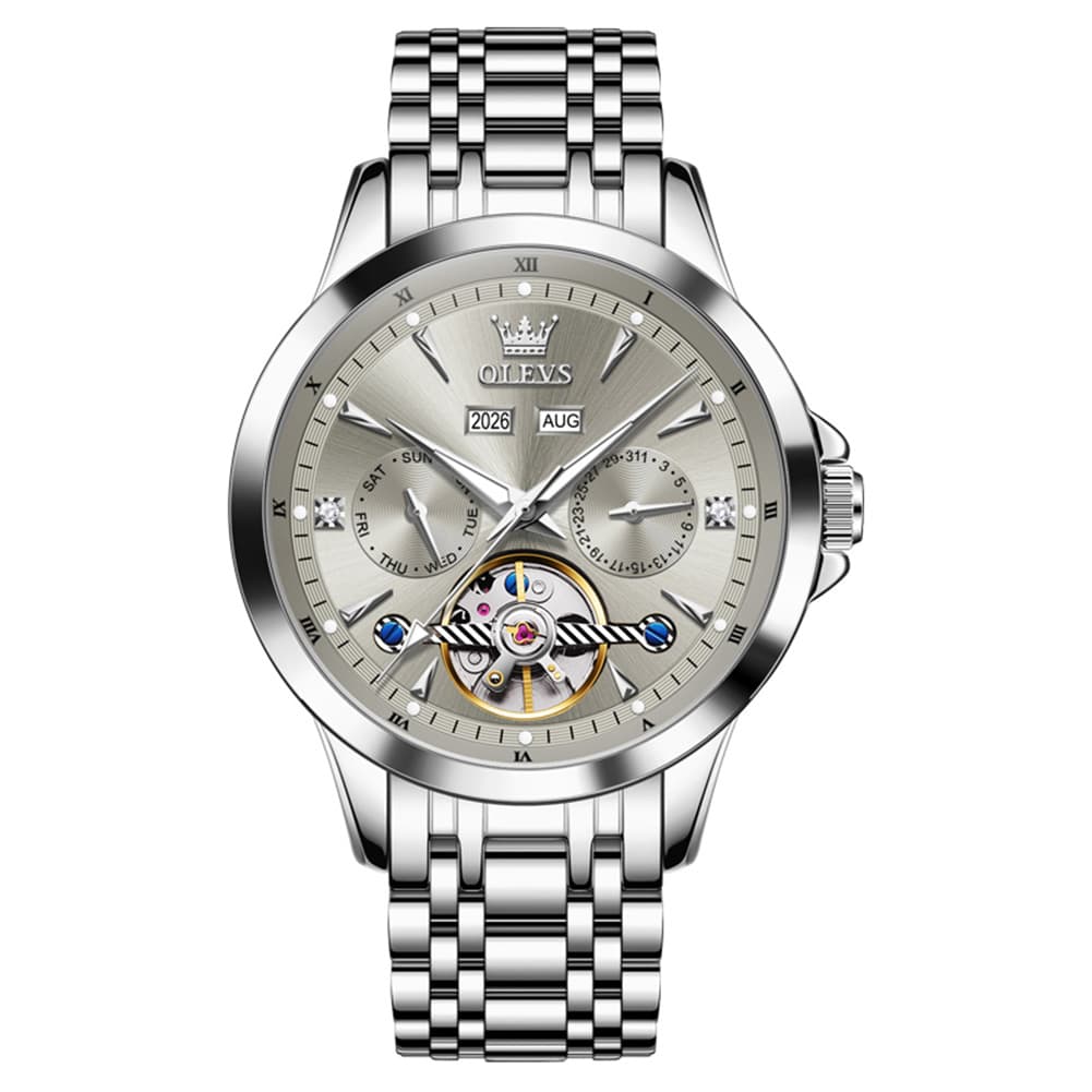 OLEVS 7091 Double Open Heart Multi-Function Automatic Watch For Men