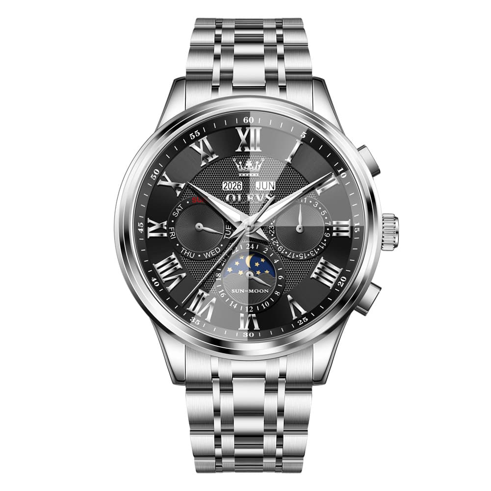 OLEVS 7113 Diamond Cut Glass Moon Phase Automatic Mechanical Watch for Men