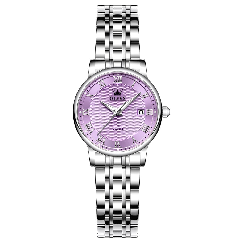 OLEVS Women Sunray Pastel Watch Petite Silver Stainless Steel Date Quartz 5611
