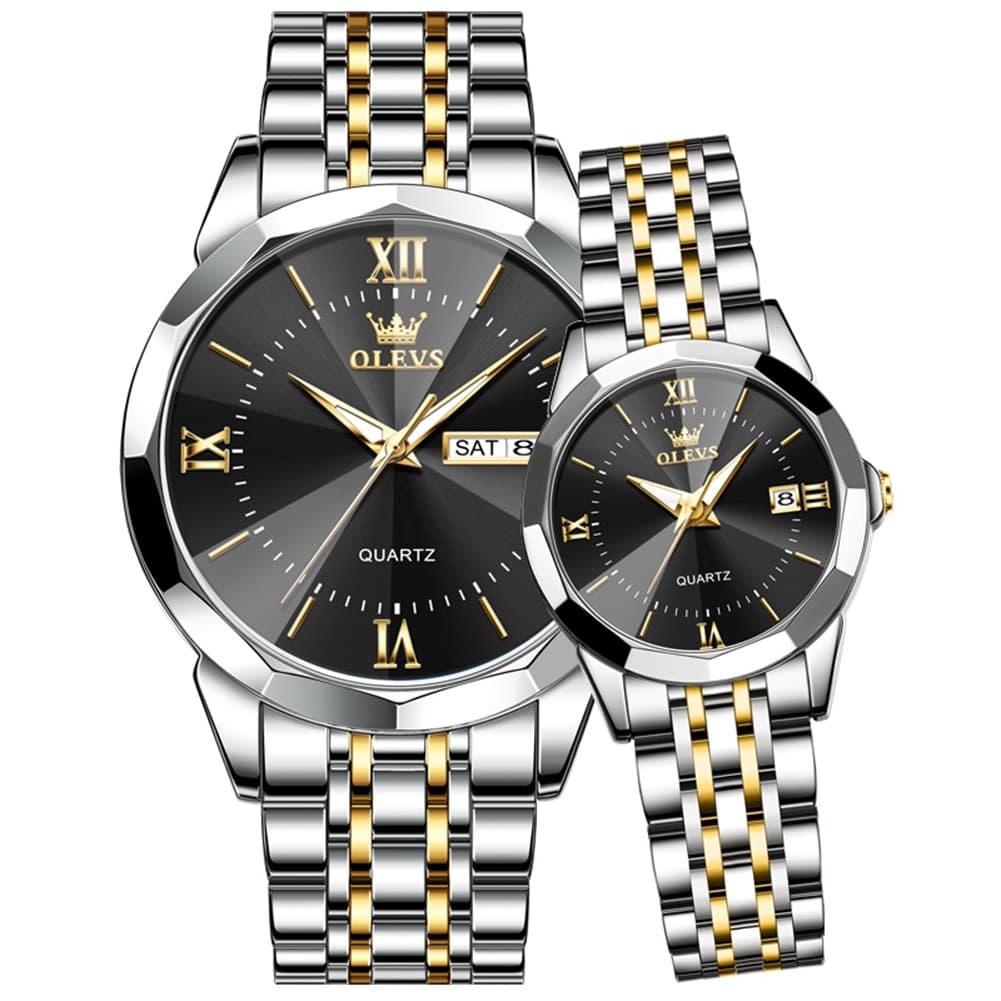 OLEVS 9989 Diamond Cut Glass Couple Dress Watch for Men and Women