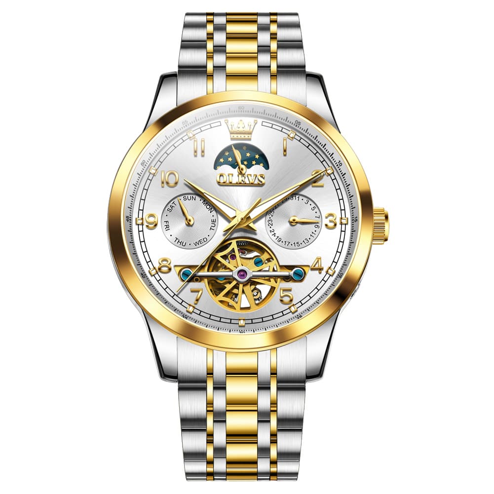 OLEVS 7071 Open Heart Moon Phase Automatic Watch For Men