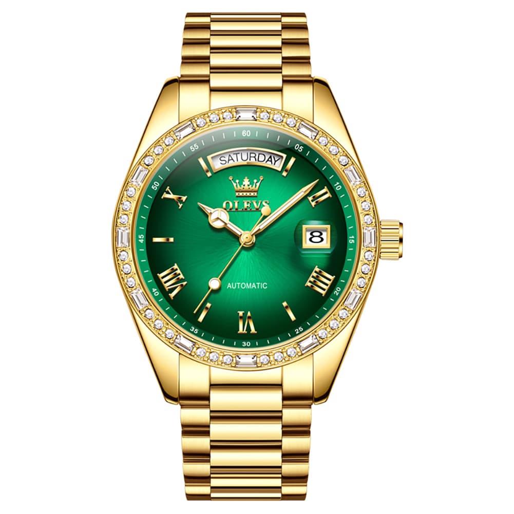 OLEVS 6747 Diamond Bezel Day Date Mechanical Watch for Men