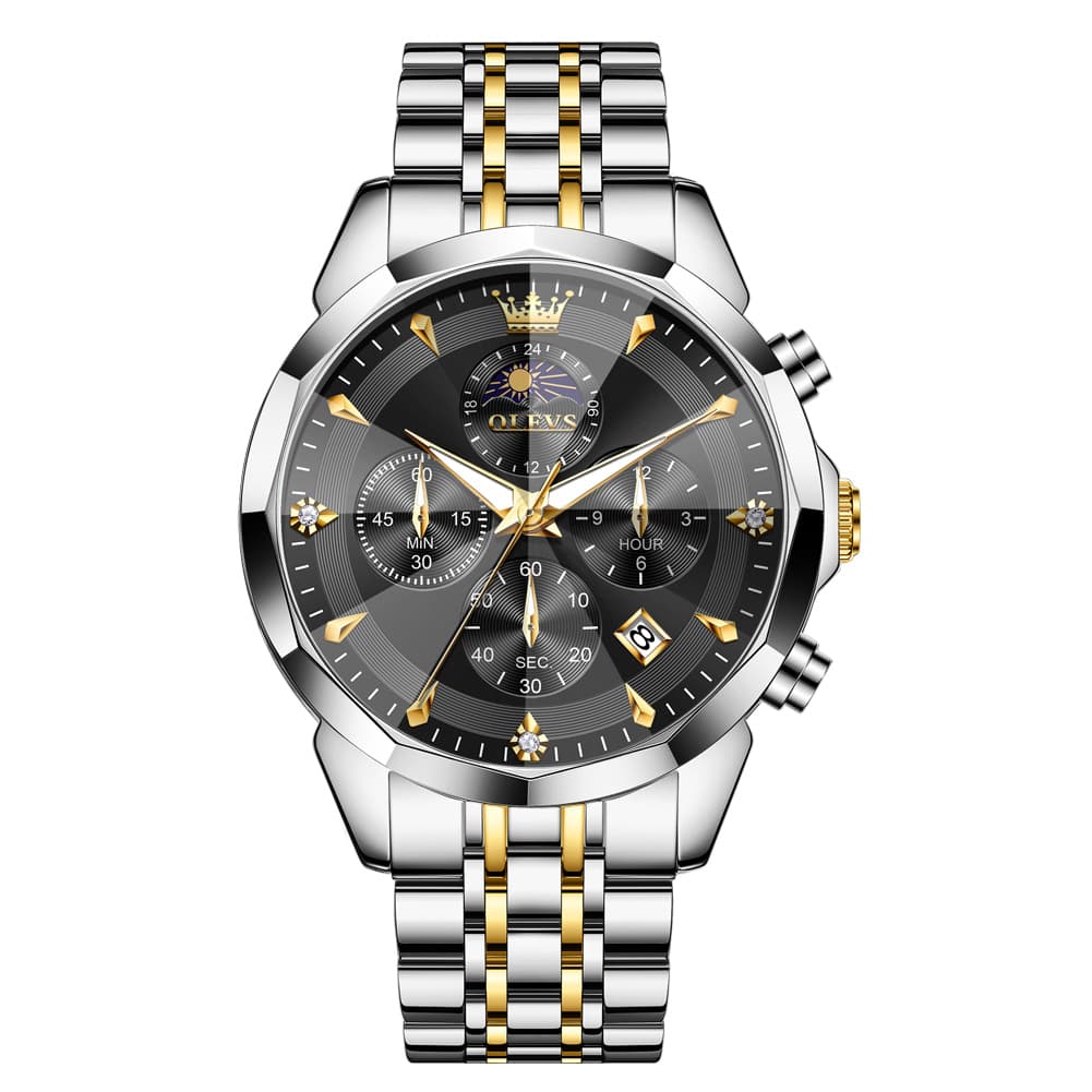 OLEVS 3673 Quartz 3D Rhombic Mirror Chronograph Watch For Men