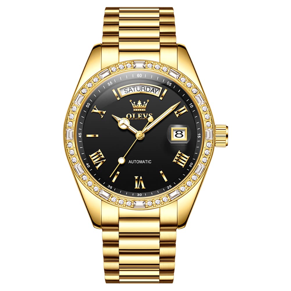 OLEVS 6747 Diamond Bezel Day Date Mechanical Watch for Men