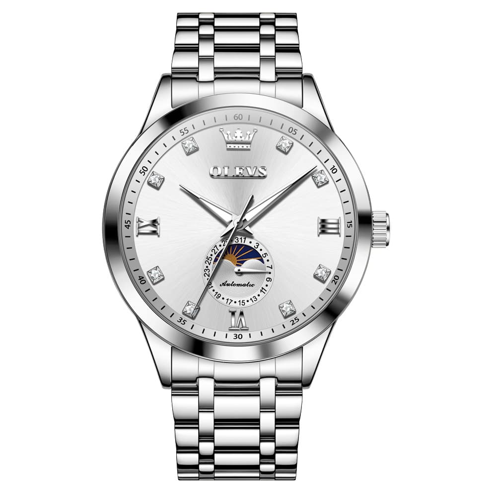 OLEVS 7041 Solid Steel Moon Phase Automatic Watch For Men