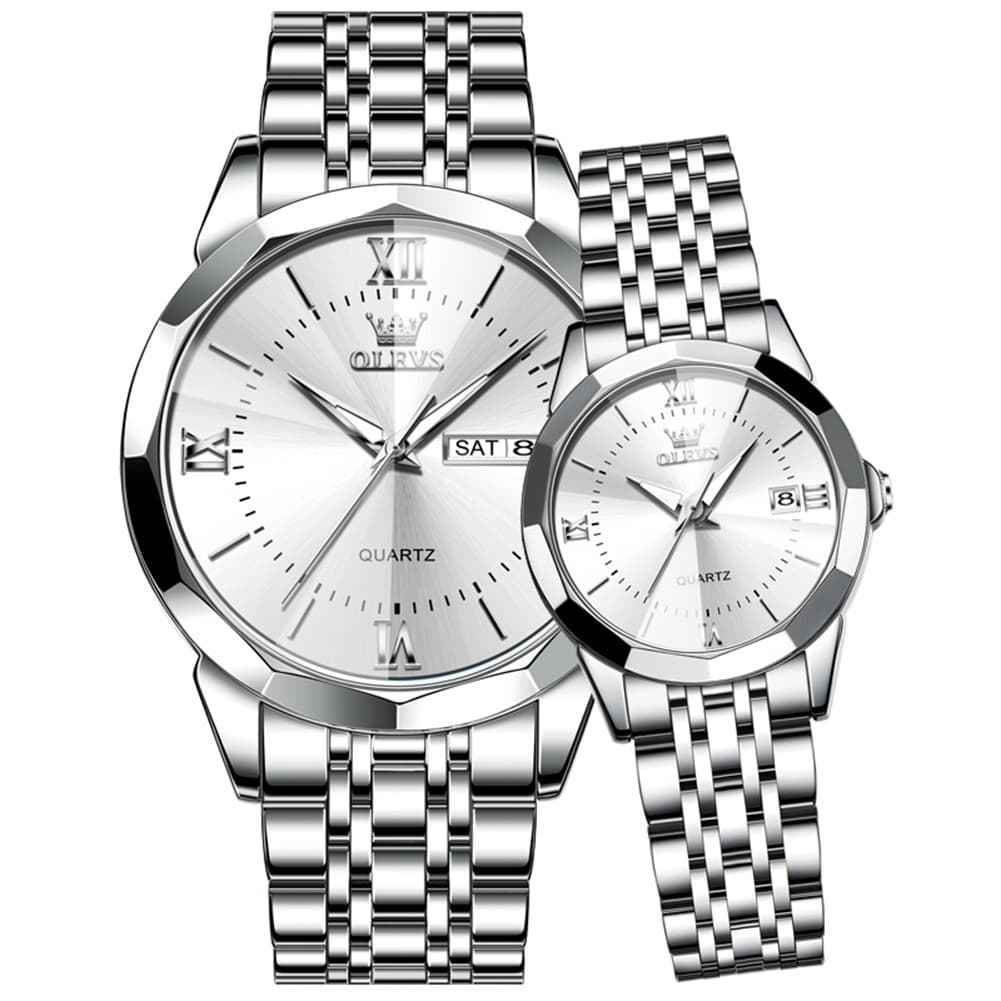 OLEVS 9989 Diamond Cut Glass Couple Dress Watch for Men and Women