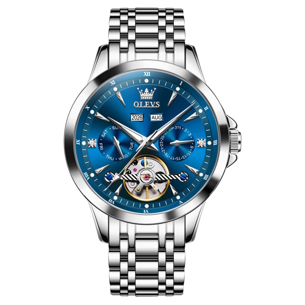 OLEVS 7091 Double Open Heart Multi-Function Automatic Watch For Men